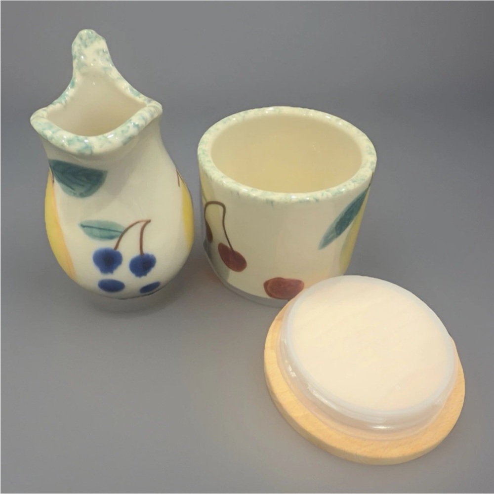 2pc Hartstone Pottery Fruit Salad Creamer and Sugar Jar Hand Painted Set of 2 - Picture 4 of 5